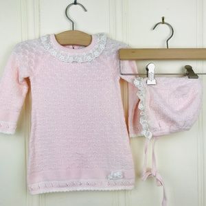 3-6 month sweater dress an bonnet set